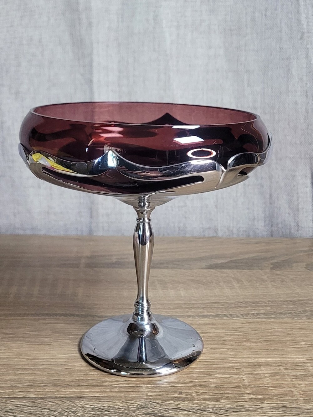 Vintage Art Deco Farber Bros Krome Kraft Amethyst Glass Compote Dish